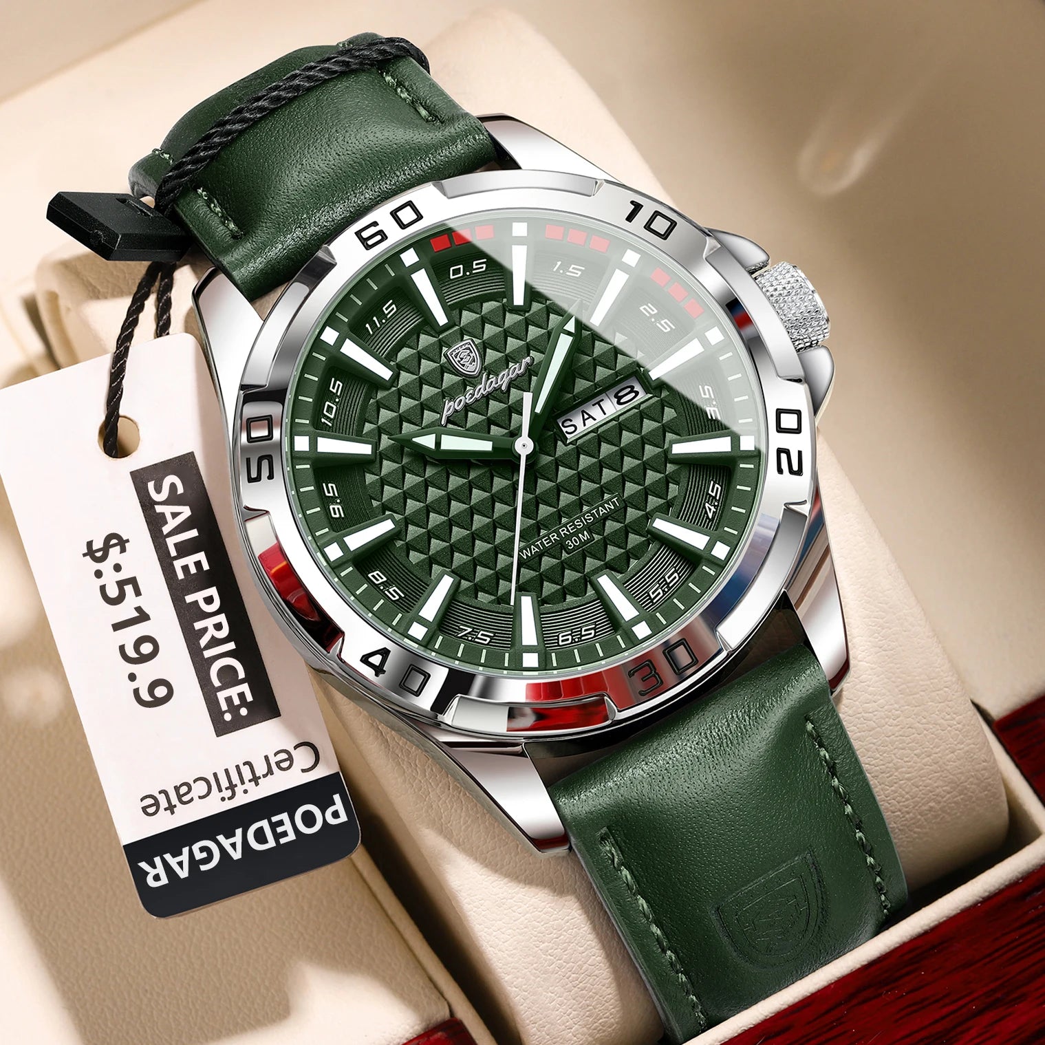 POEDAGAR Luxury Men's Quartz Watch — Waterproof Sport Design with Leather Band