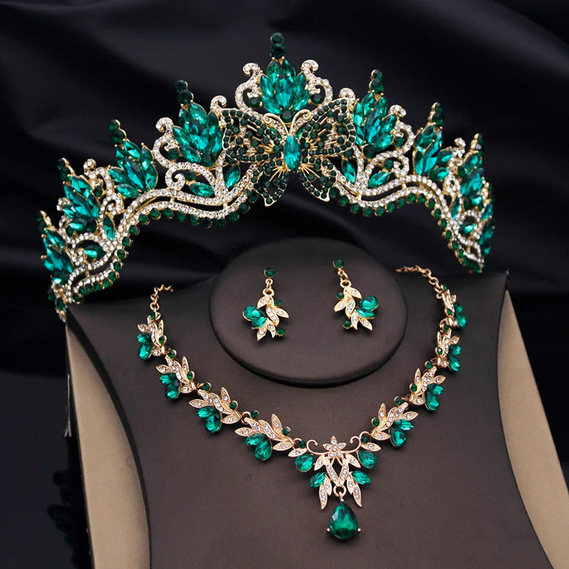 Cenmon Butterfly Tiara Jewelry Set — Elegant Crown, Necklace & Earrings