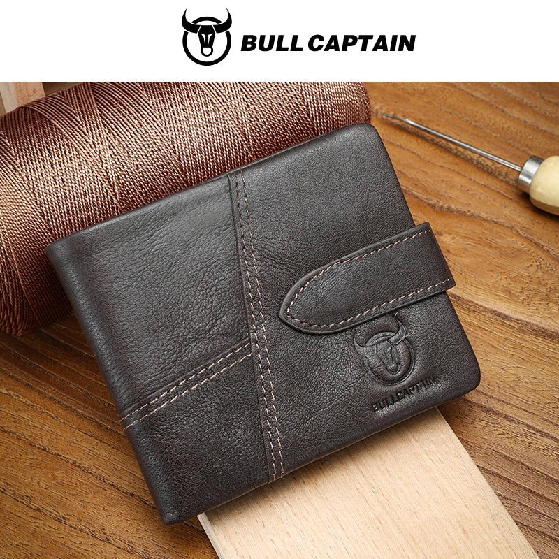 BULLCAPTAIN Genuine Leather Wallet — RFID Blocking Men's Short Bifold