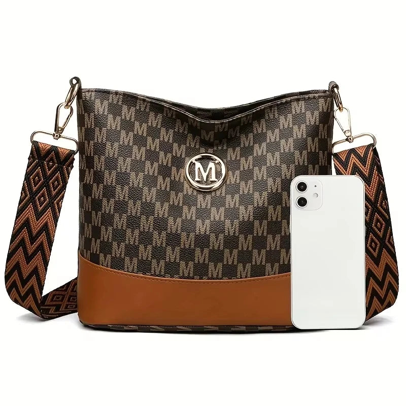 Elegant Women's Crossbody Bag — Multi-Pocket Shoulder Bag with M Badge