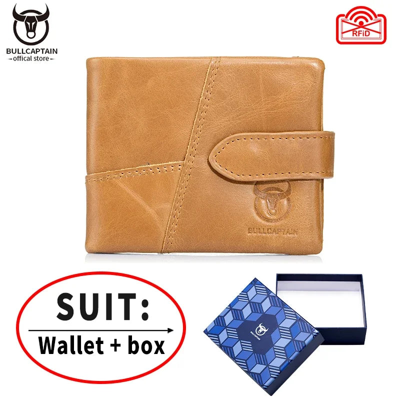 BULLCAPTAIN Genuine Leather Wallet — RFID Blocking Men's Short Bifold