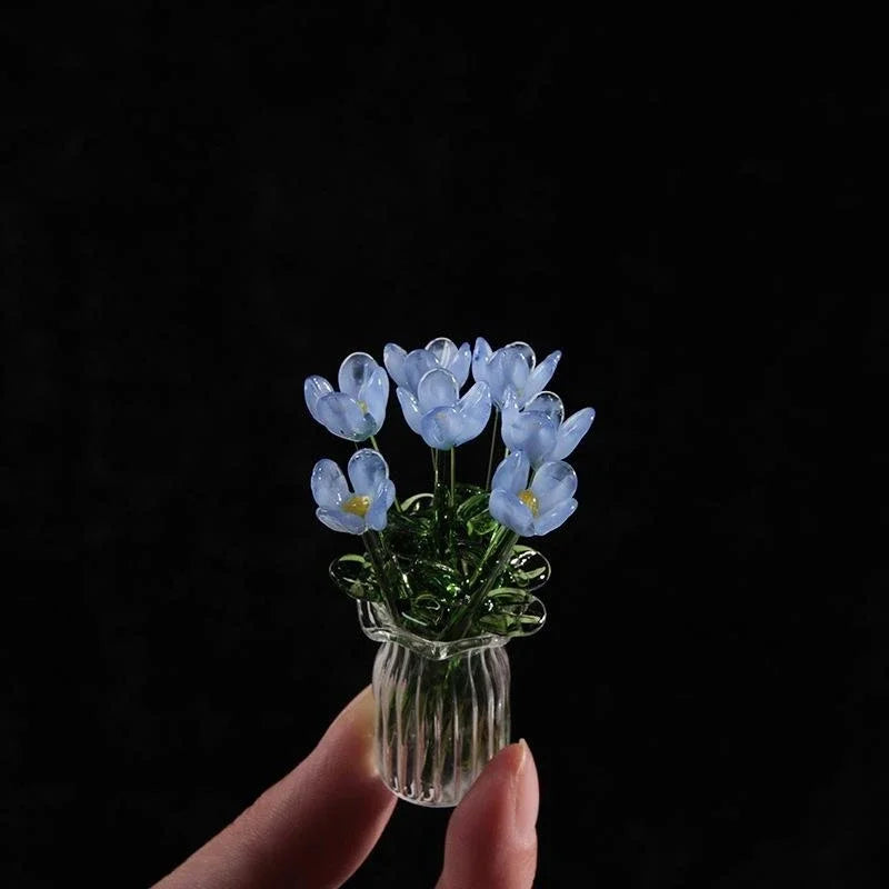 Handcrafted Glass Flower Sculpture — Lifelike Floral Bouquet Decor