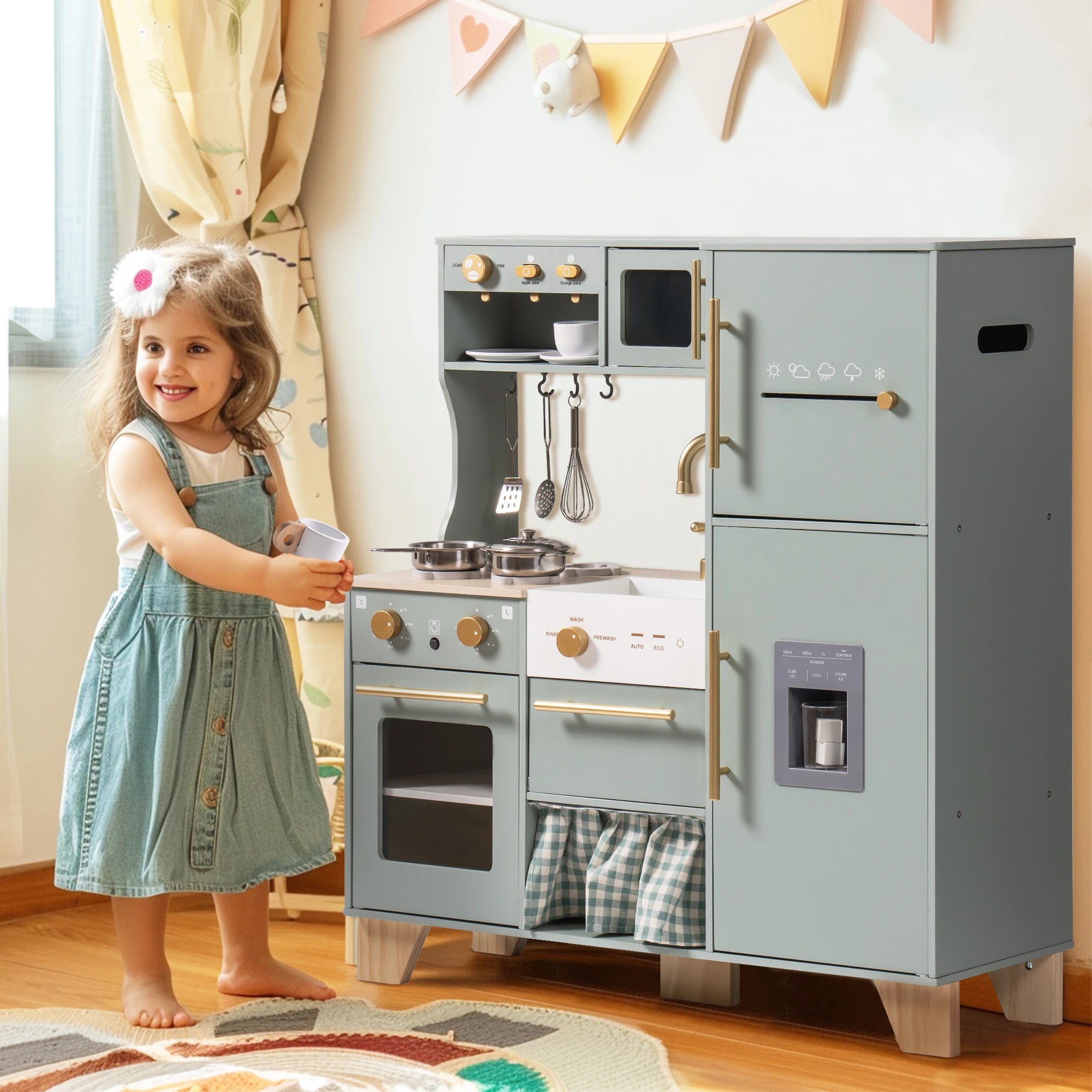Robud Wooden Play Kitchen Playset — Bean Green Pretend Play Toy for Kids