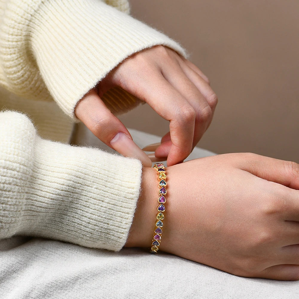ATTAGEMS Heart-Shaped Sapphire Bracelet — 18K Gold Plated Sterling Silver Jewelry