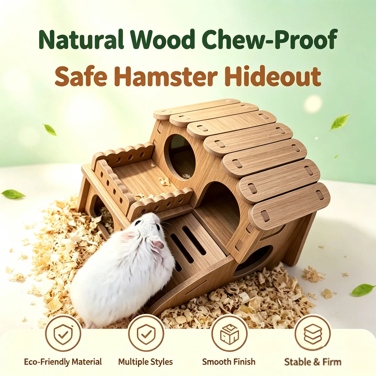 Wooden Multi-Chamber Hamster Villa — Small Pet Hideout and Activity Center