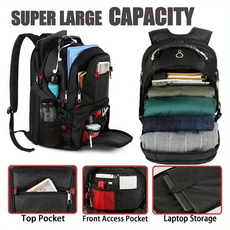 Men's Large Travel Backpack — Business Laptop Bag with USB Port