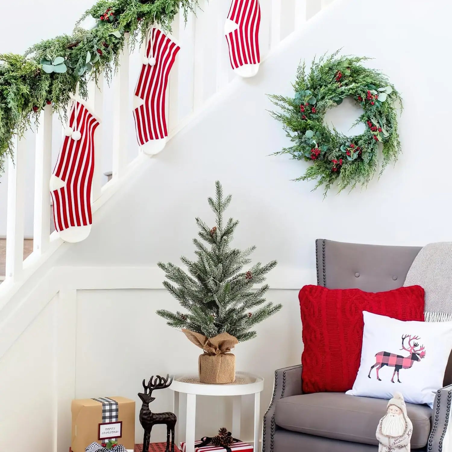 24-Inch Frosted Artificial Christmas Tree — Pre-Lit with Warm LED Lights