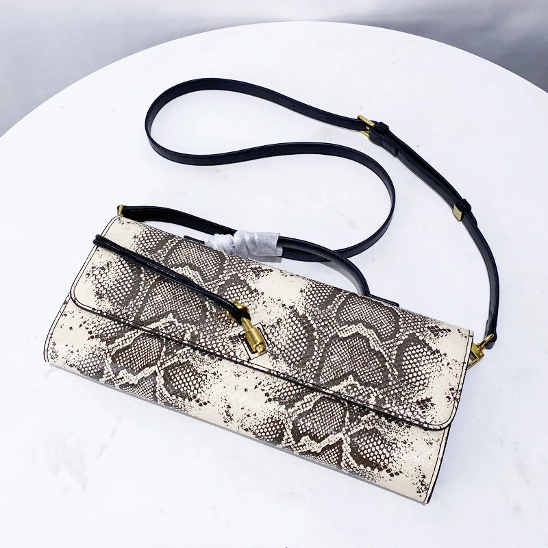 Elegant Snake Pattern Clutch Bag — Sequined Evening Handbag with Top Handle