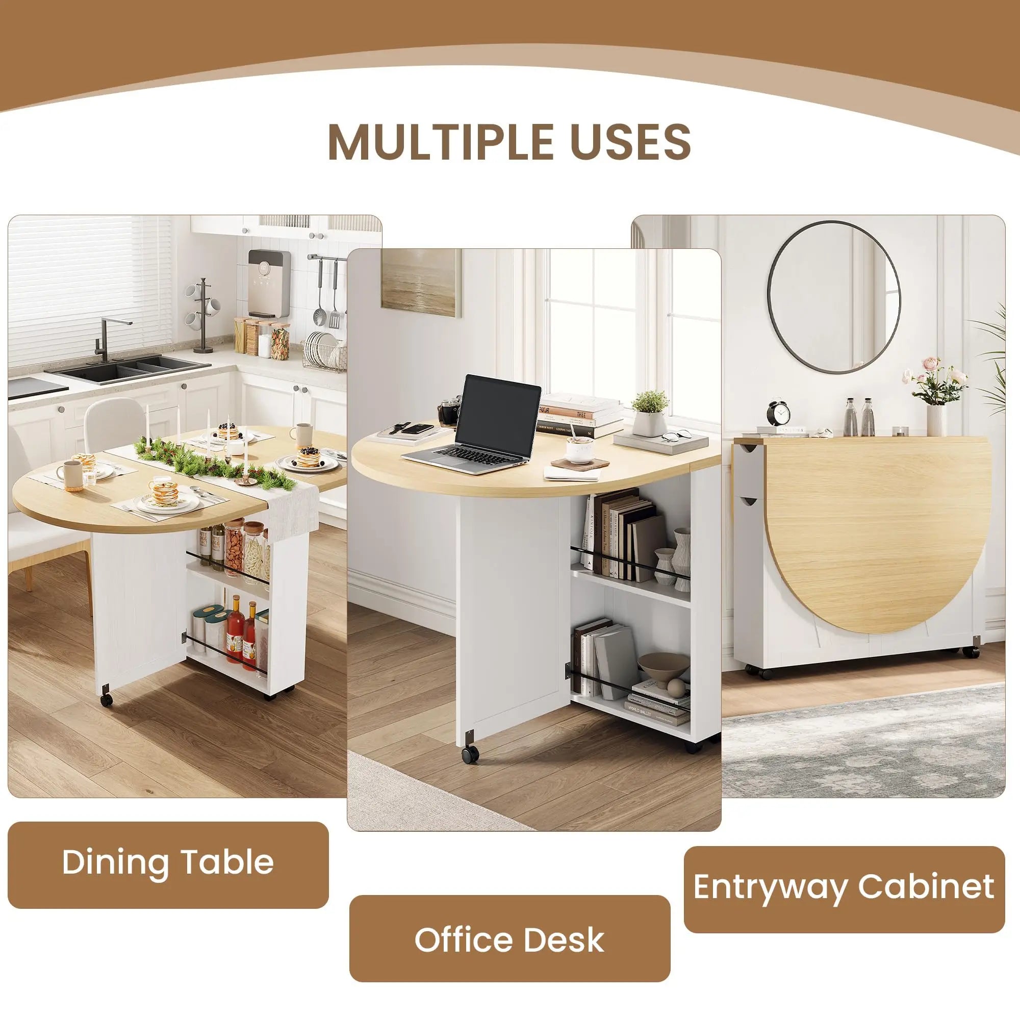 HiMISS 3-in-1 Folding Dining Table — Space-Saving Drop Leaf Design