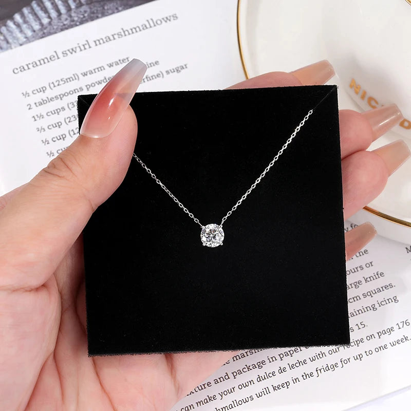 oxtao Moissanite Solitaire Necklace — 1CT D Color VVS1 Sterling Silver Jewelry