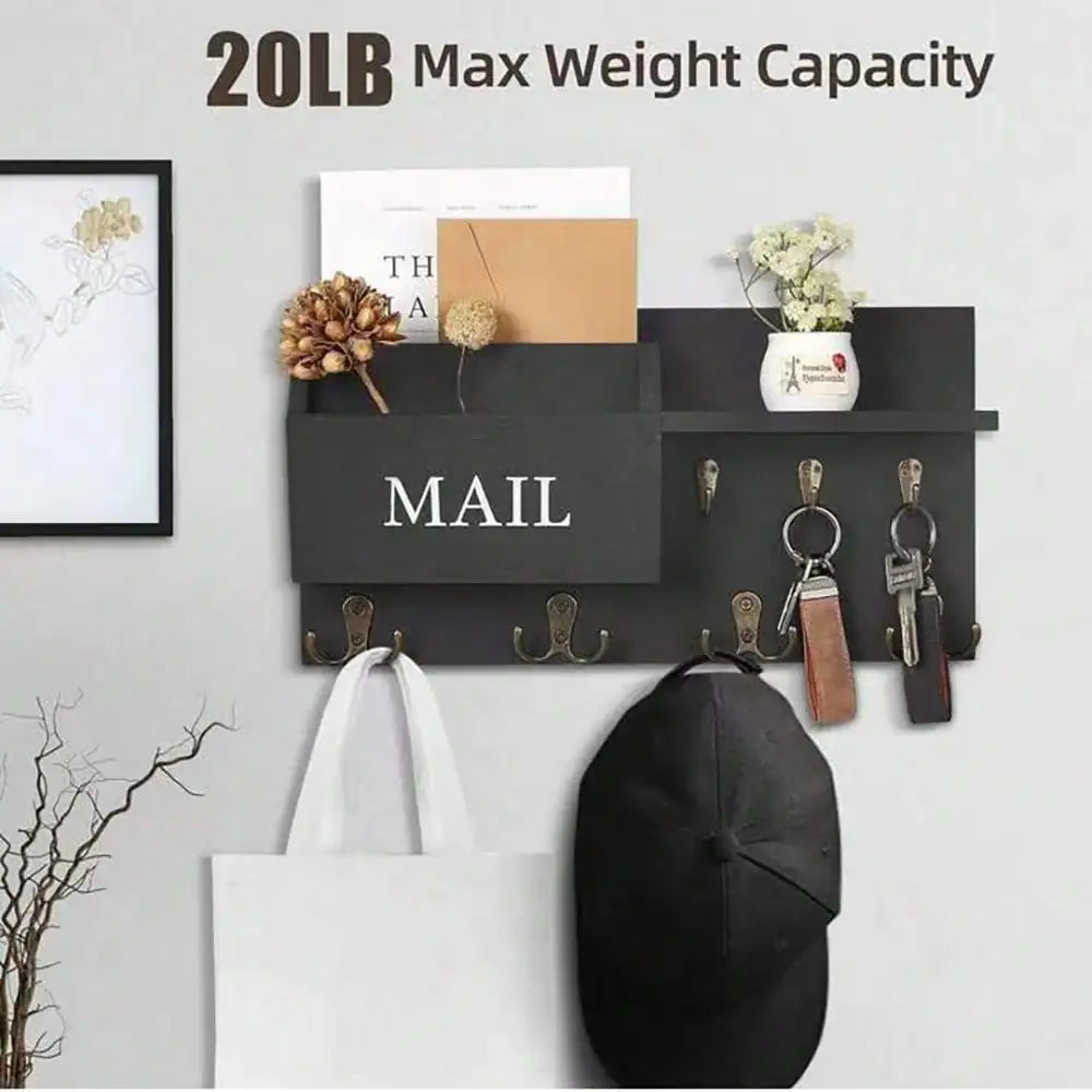 Wall Mount Key Holder & Mail Organizer — Multi-Function Entryway Shelf