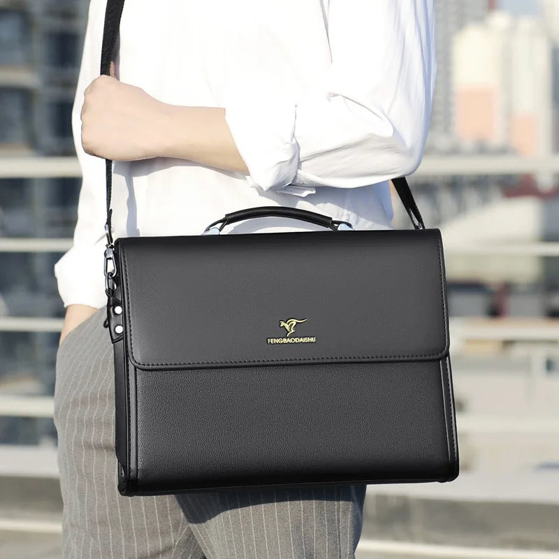 Men's Leather Business Briefcase — Professional Work Tote & Shoulder Bag