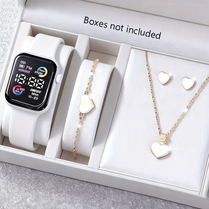 Fashionable Electronic Watch & Jewelry Set — 6-Piece Accessory Kit