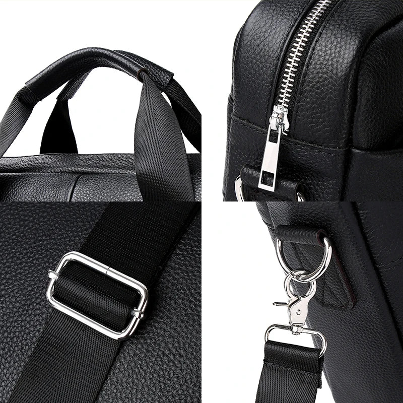 Genuine Cow Leather Men's Briefcase — Professional 15.6 Inch Laptop Bag