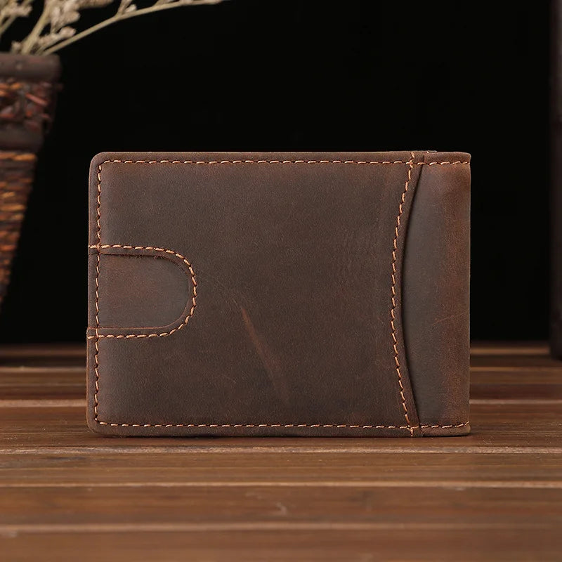 Okli-Rsoe Genuine Leather Money Clip Wallet — Vintage Magnetic Cash Holder