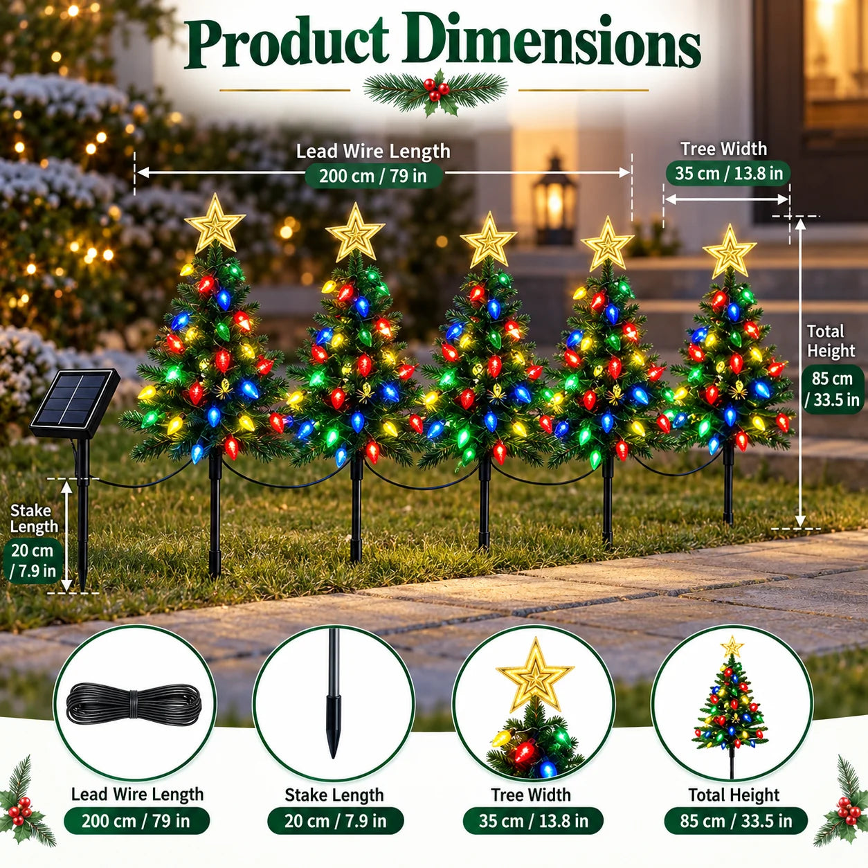 Solar Christmas Tree Pathway Lights — Multicolor LED Garden Stake Set