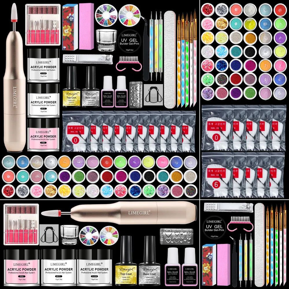 Limegirl Acrylic Nail Starter Kit — Professional Powder & Glitter Set