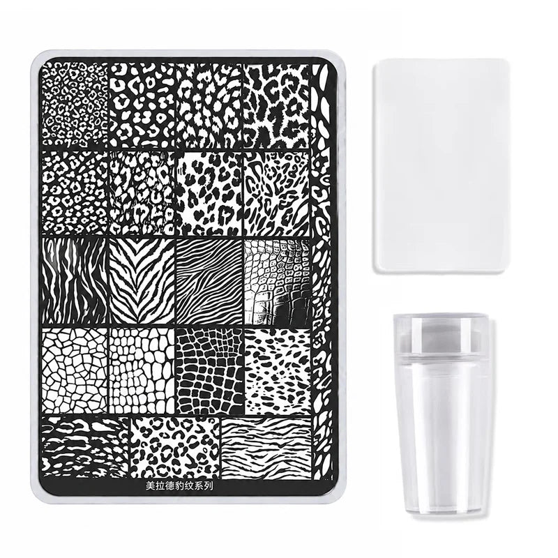 Leopard Print Nail Stamping Kit — DIY Pattern Template Set with Scraper
