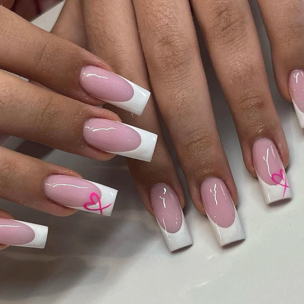 French Style Press On Nails — Glossy Nude Tip Manicure Set