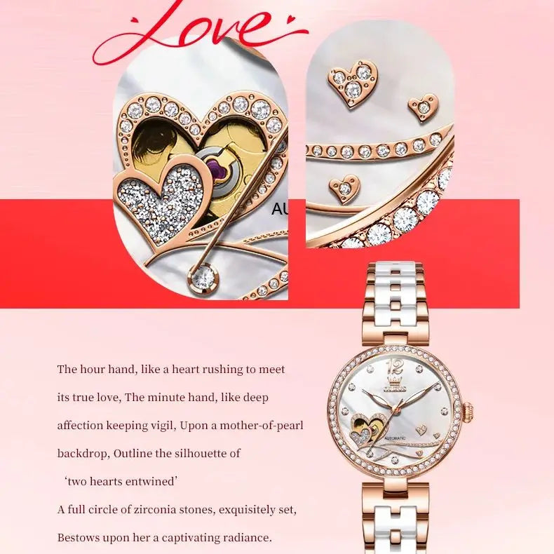 OLEVS 7086 Women's Luxury Watch — Automatic Mechanical Rose Ceramic