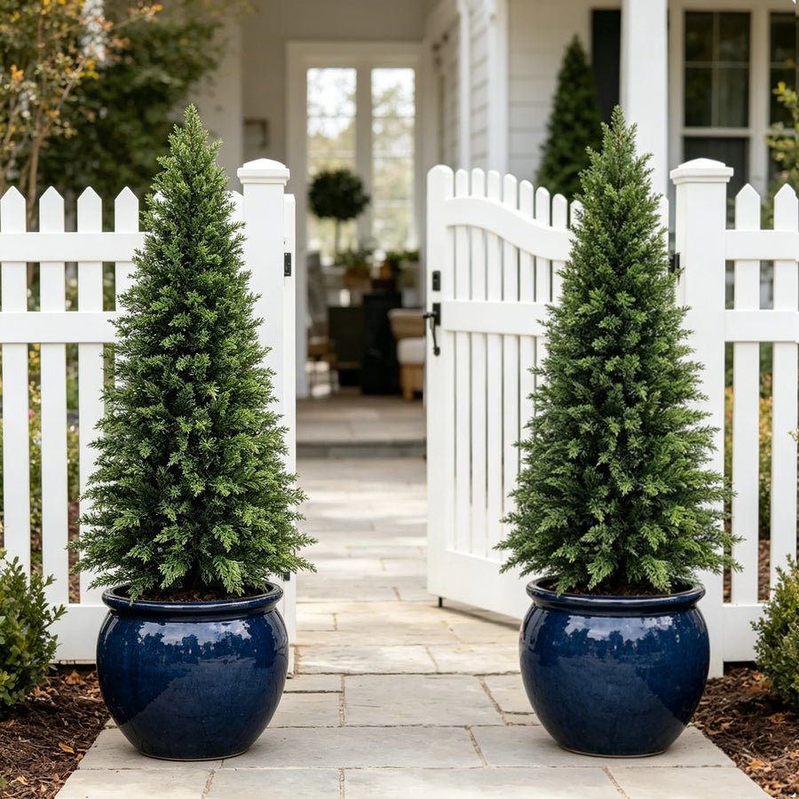 Artificial Cedar Topiary Trees — UV-Resistant Faux Evergreen Decor