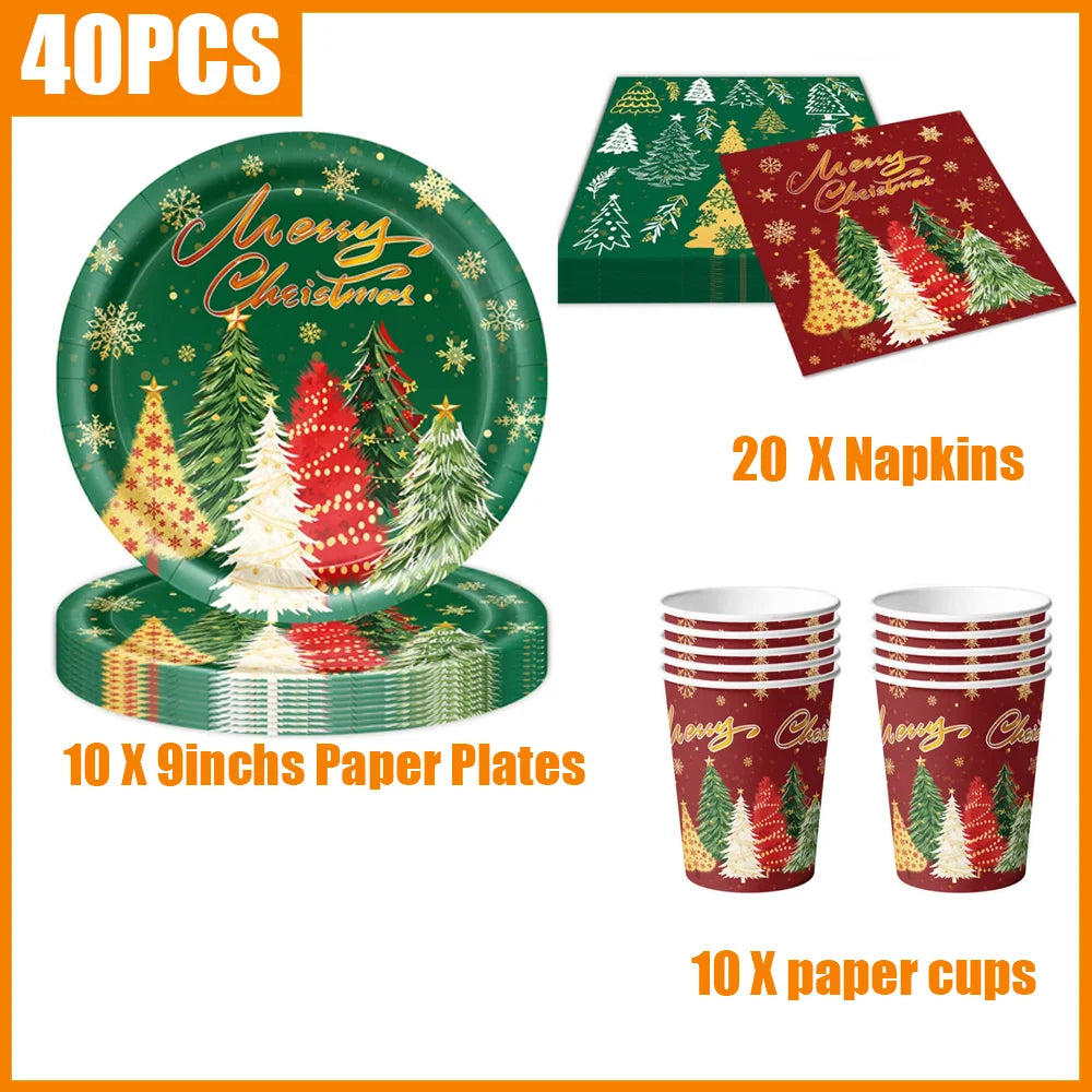 Christmas Tree Themed Tableware Kit — Festive Holiday Party Supplies