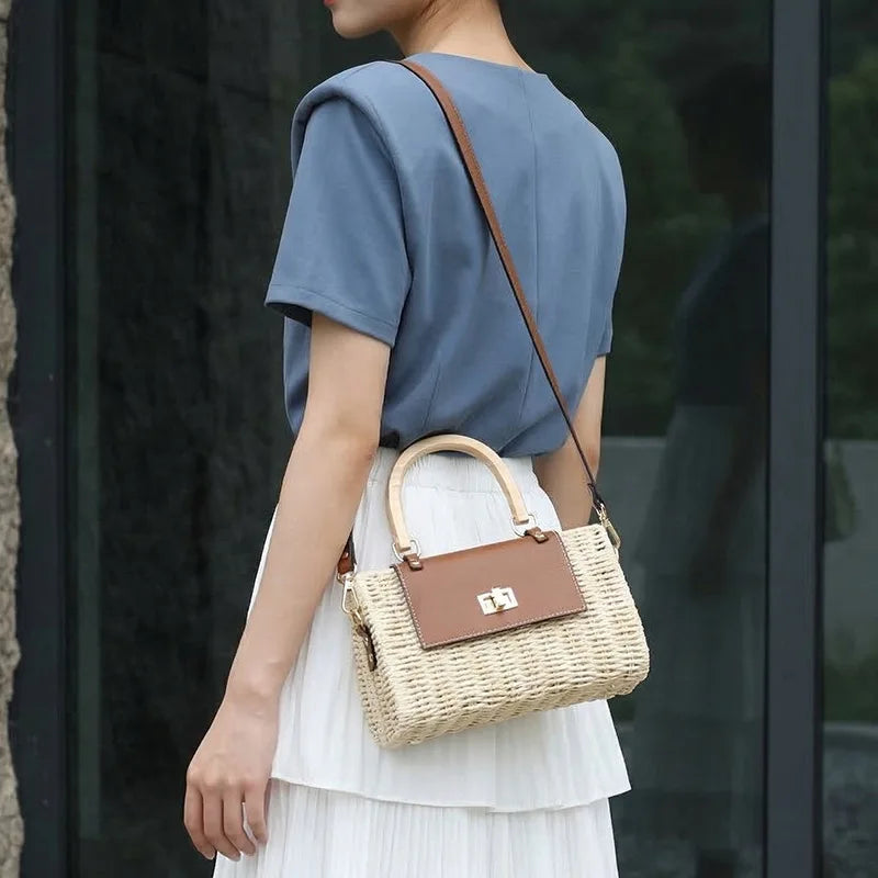 miflame Woven Straw Shoulder Bag — Boho Crossbody for Summer Vacations