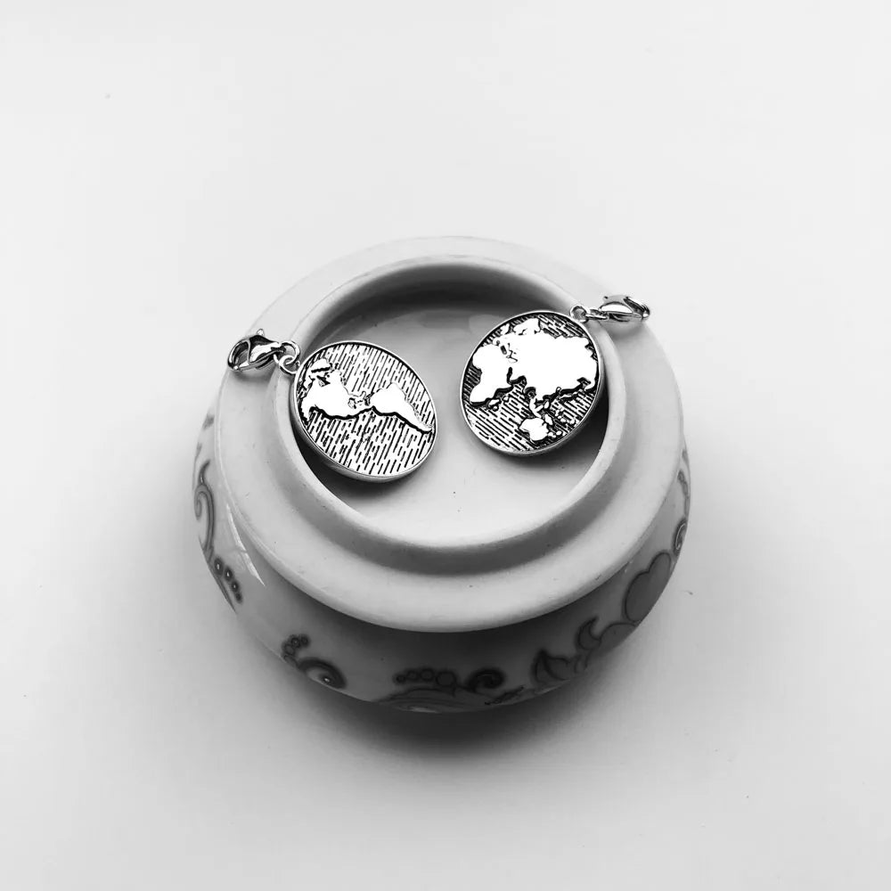 Thaddaeus Globe World Disc Charm — Vintage 925 Sterling Silver Pendant