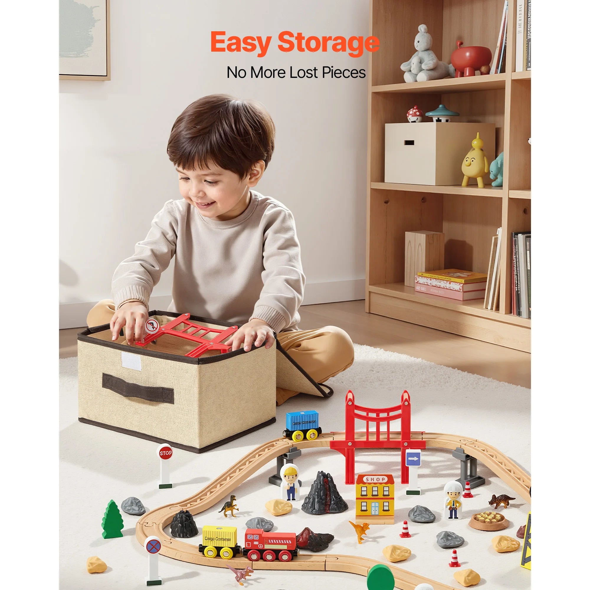SucceBuy 70PCS Wooden Train Set — Magnetic Crane & Construction Railway Kit