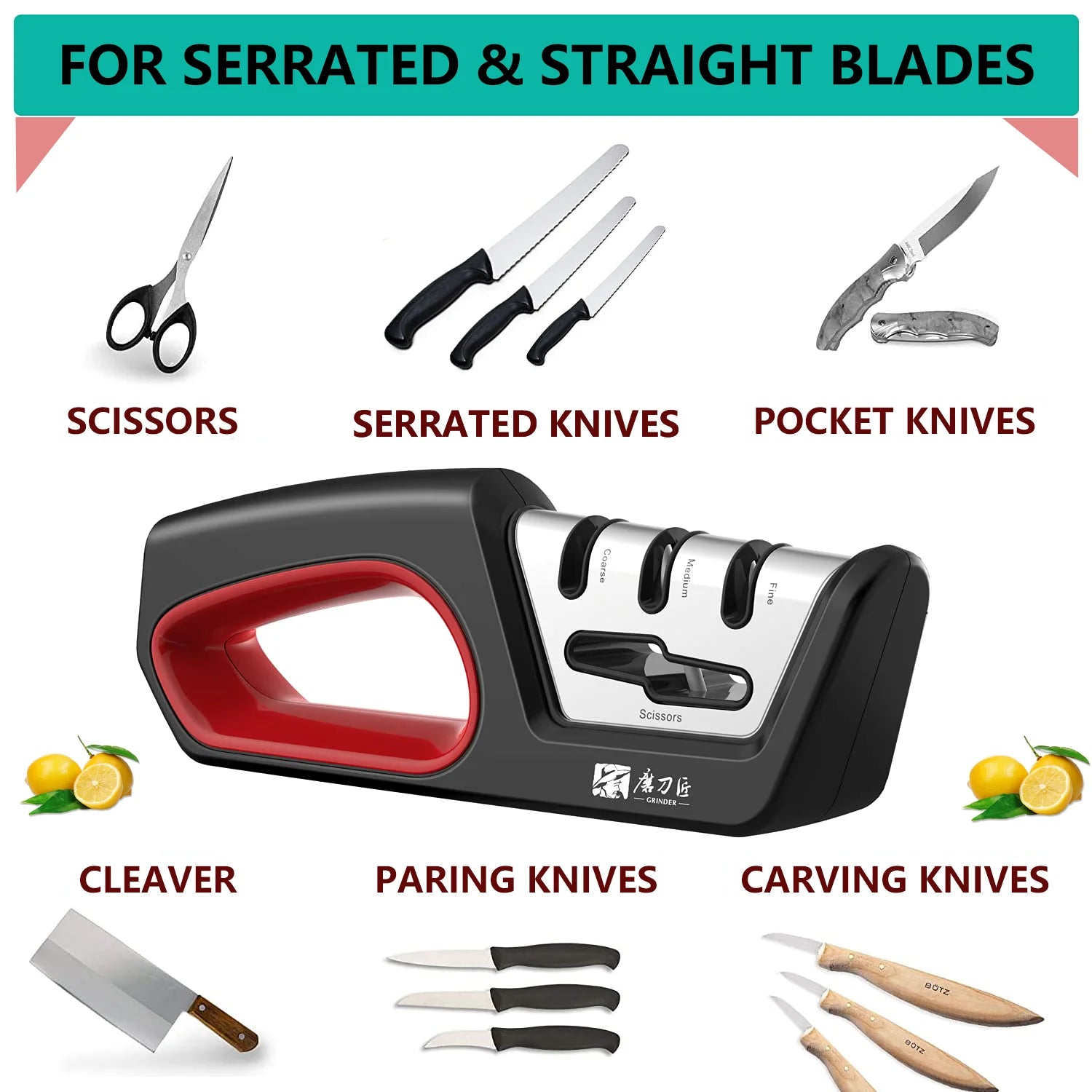 GRINDER 4-in-1 Kitchen Knife Sharpener — Tungsten & Diamond Blade Restorer