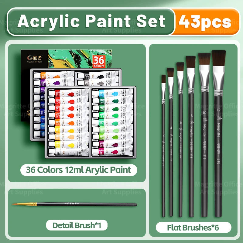 Professional Acrylic Paint Set — Multi-Surface Art Kit with Brushes