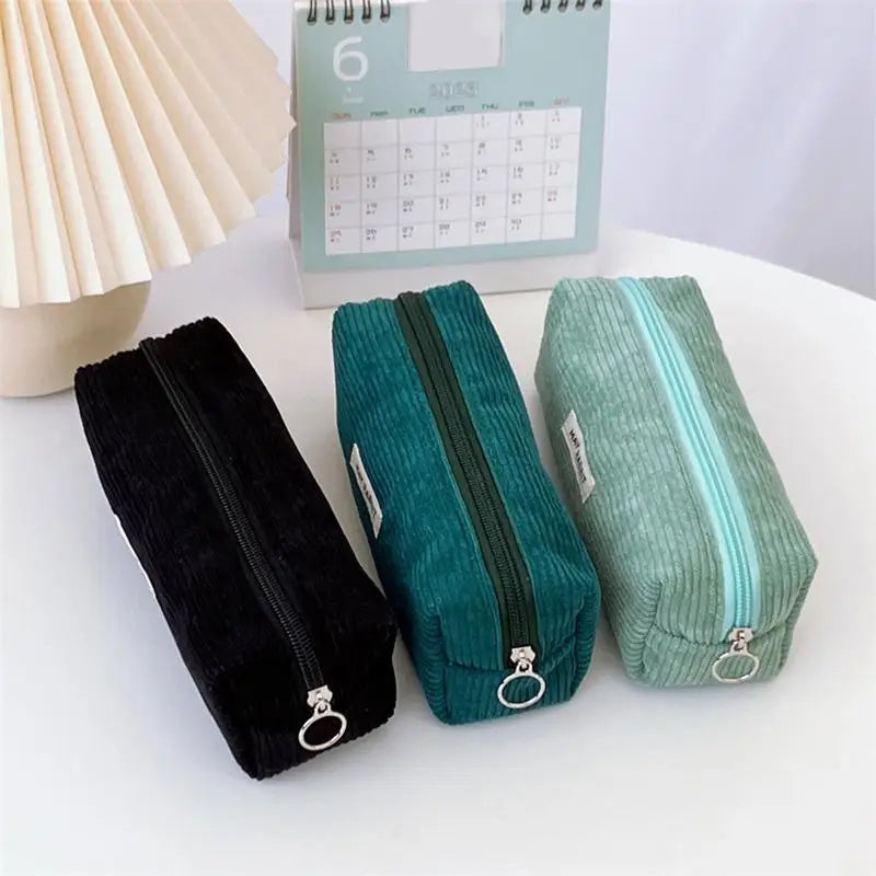 Large Capacity Corduroy Pencil Case — Multifunctional Stationery Organizer