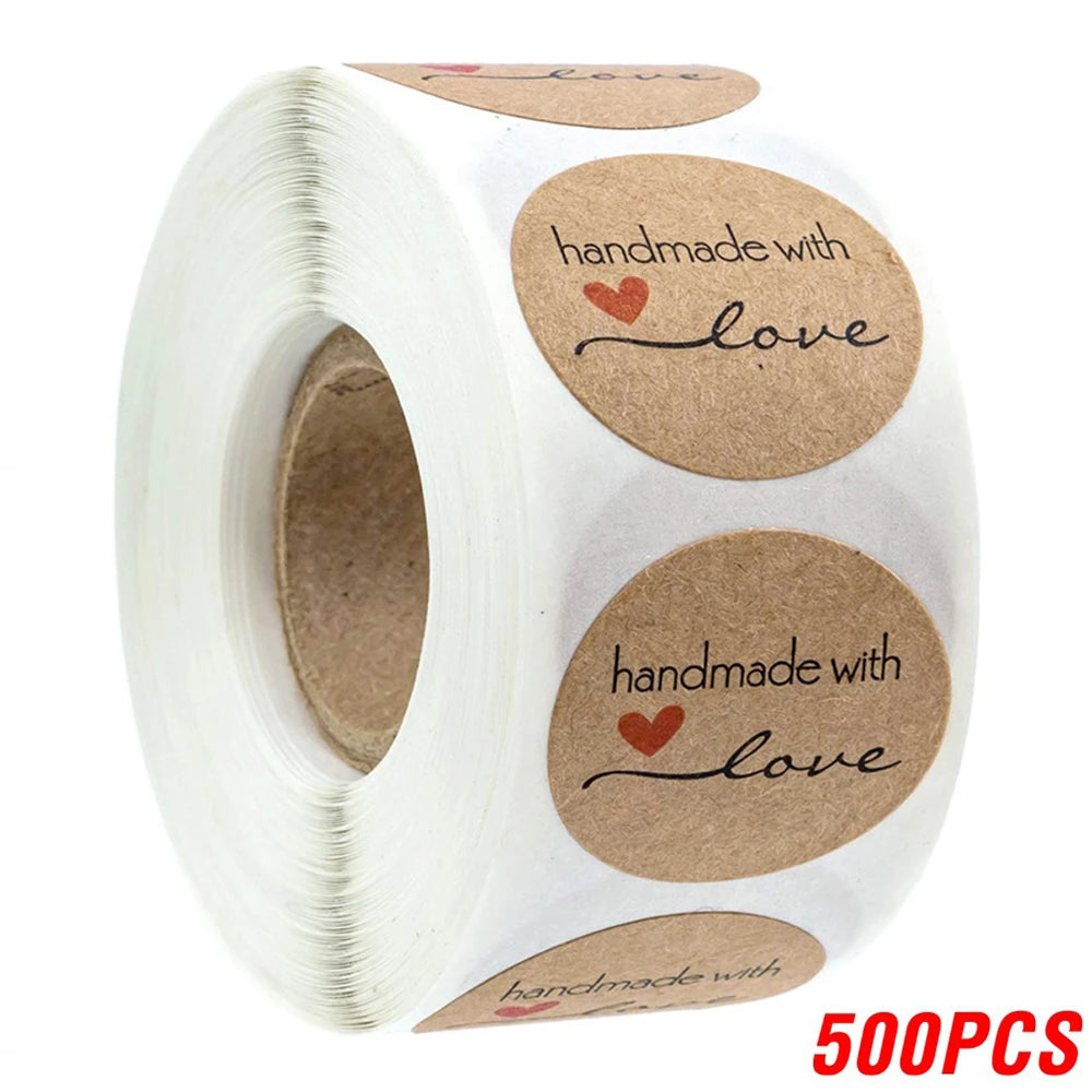 Vintage Kraft Paper Stickers — Handmade With Love Adhesive Labels