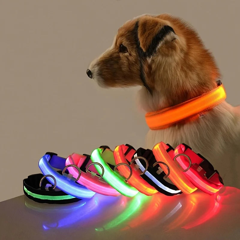 Nylon LED Glow Dog Collar — Luminous Night Safety Pet Accessory