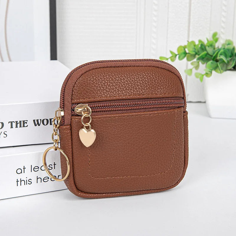 PU Leather Coin Purse — Portable Wrist Bag with Keychain Ring