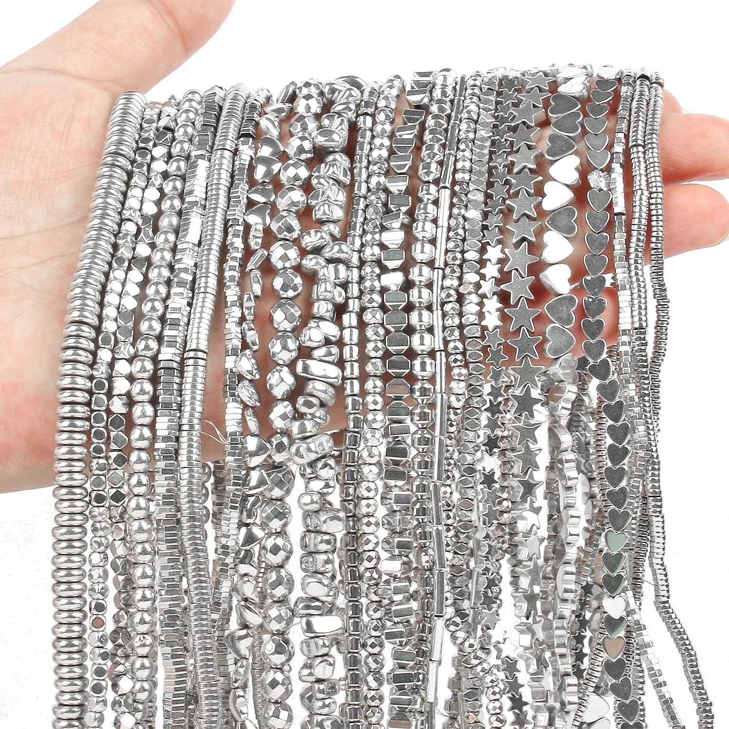 Rhodium Plated Hematite Beads — Geometric Jewelry Making Charms