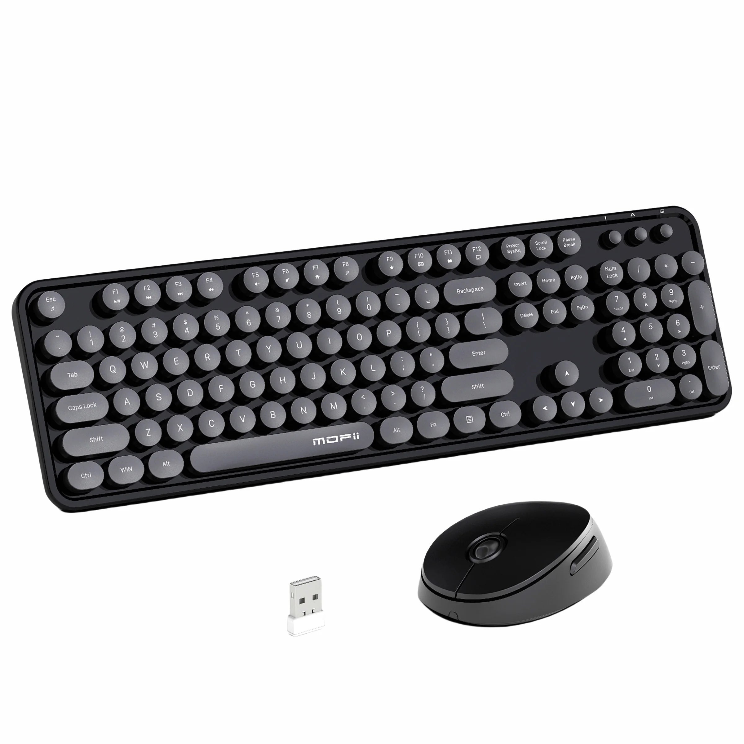 MOFii Wireless Keyboard and Mouse Combo — Retro Round Keycaps, Cute Design