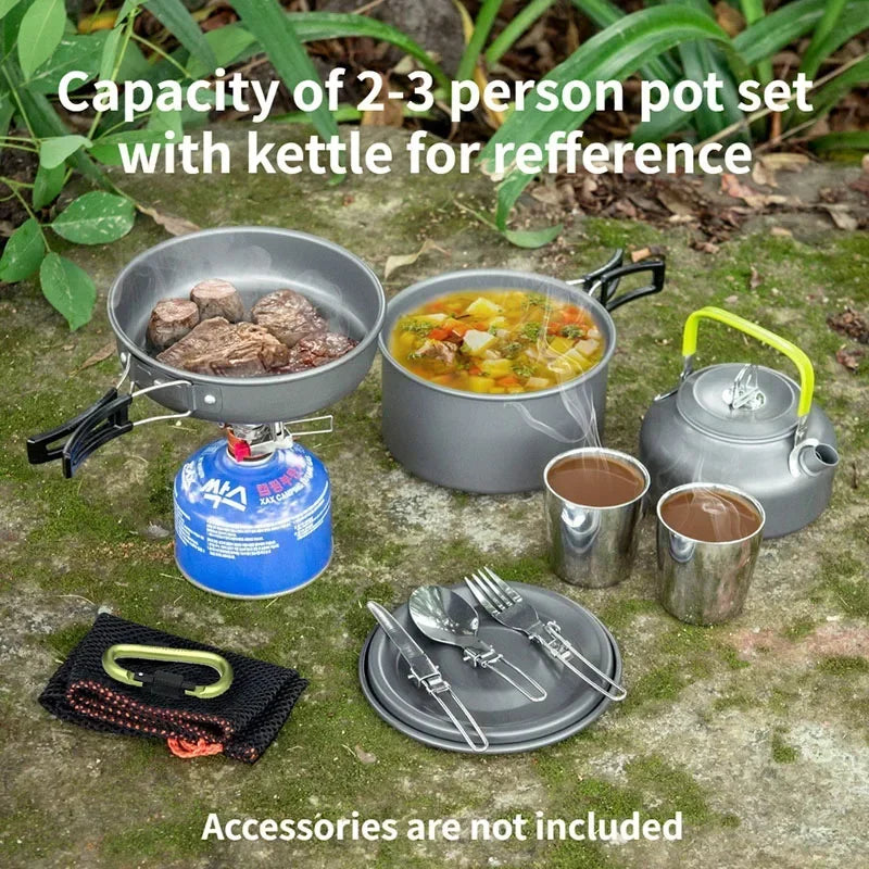 Portable Camping Cookware Set — Lightweight Aluminum Pot and Pan Kit