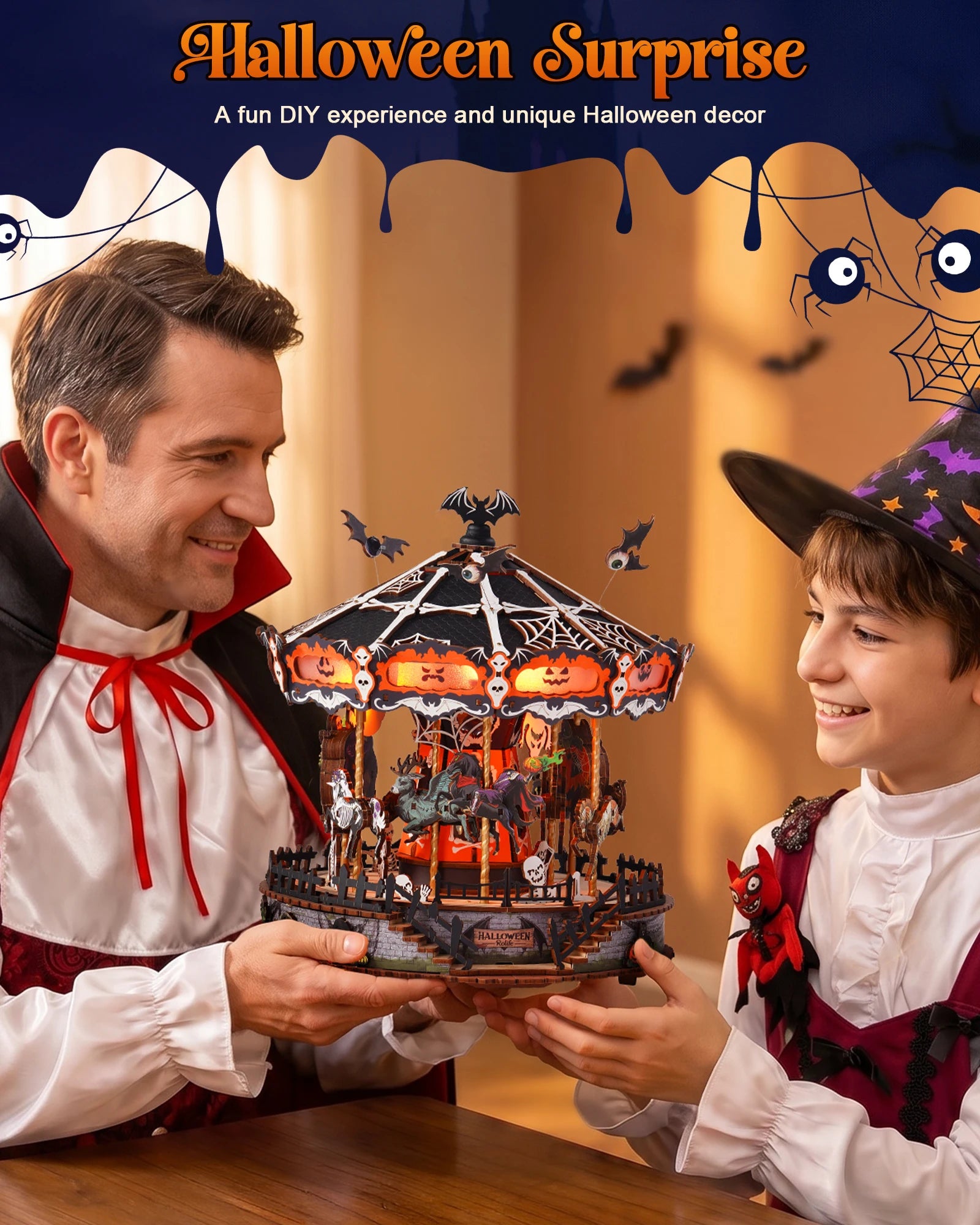 Rolife Phantom Waltz 3D Wooden Puzzle — DIY Rotating Carousel Music Box