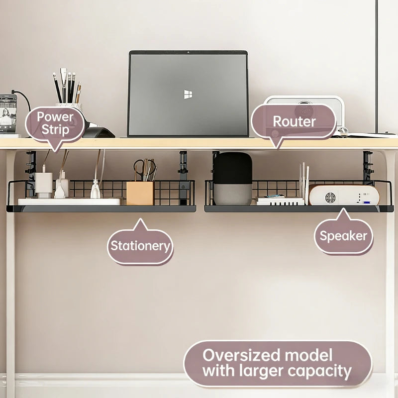 SMHXIANGQIANJIN Under Desk Cable Management Tray — No-Drill Steel Wire Organizer