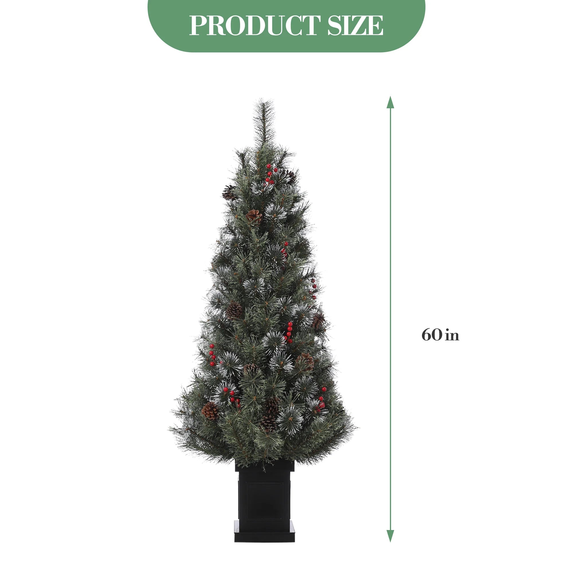 GAOMON 5FT Pre-Lit Snow Flocked Christmas Tree — Festive Decor with Red Berries