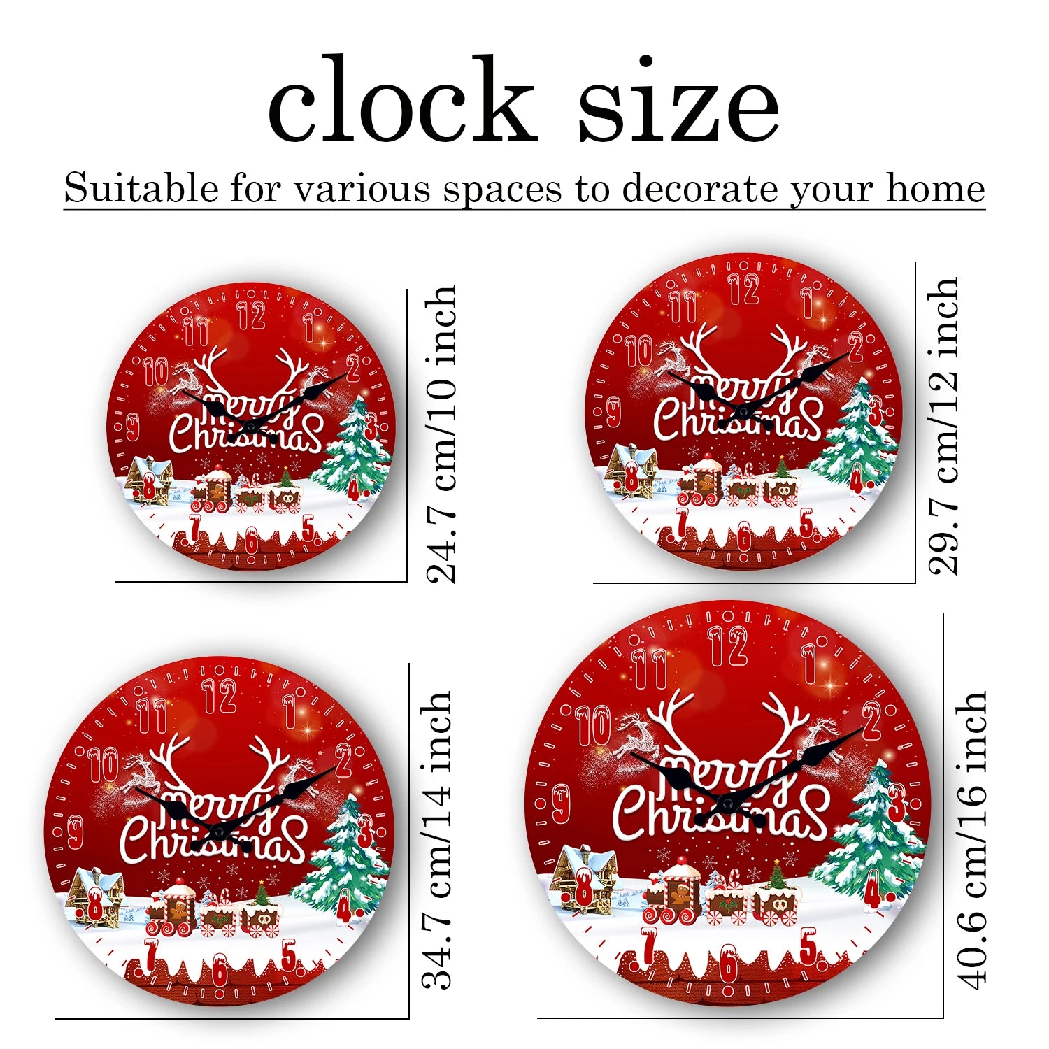 Christmas Themed Wall Clock — Silent Non-Ticking Quartz Decor