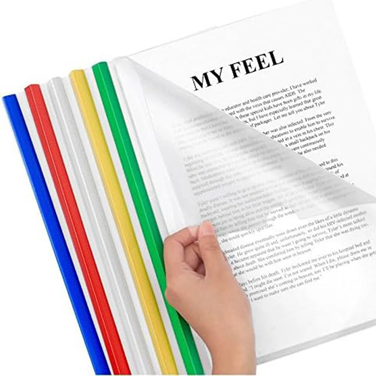 Plastic File Folders with Sliding Bar — Transparent Report Covers, 10 Pack