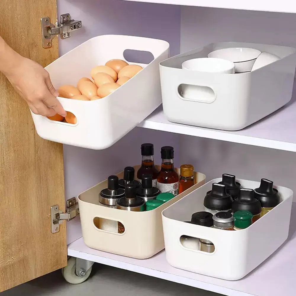 Multipurpose Plastic Storage Bin — Stackable Desktop Organizer with Handles