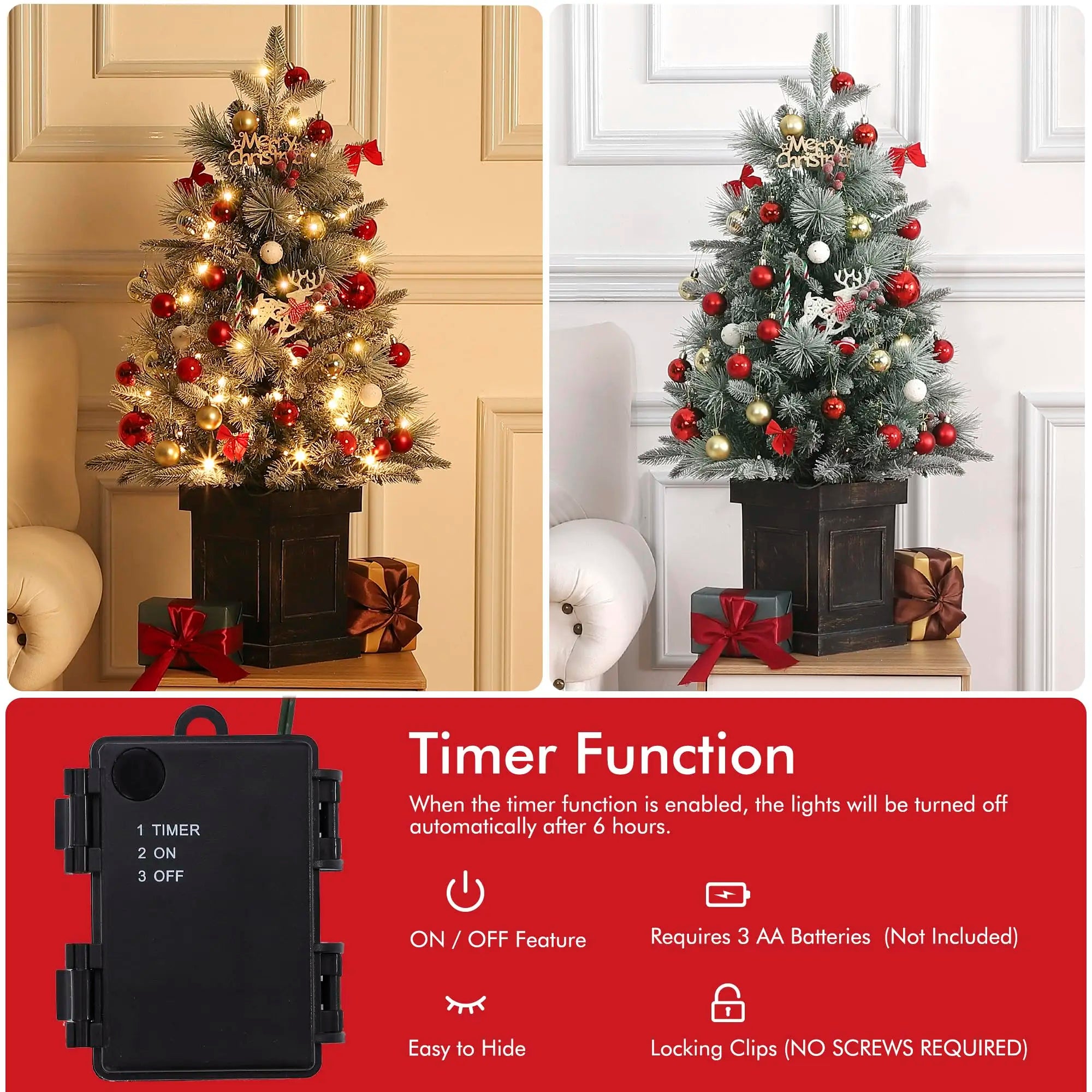 GAOMON 3ft Pre-Lit Snow Flocked Christmas Tree — Mini Tabletop Holiday Decor