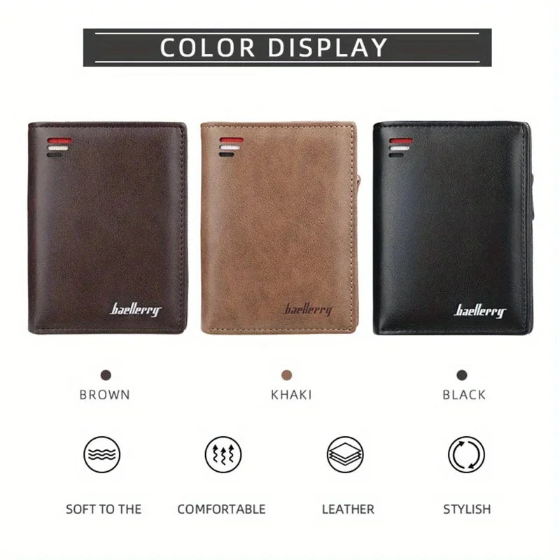 Mens Leather Wallet — Zipper Closure, Multi Slot
