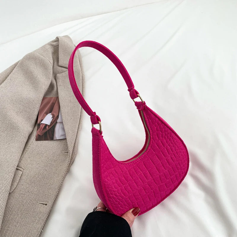 Women's Felt Shoulder Bag — Stylish Half Moon Handbag for Daily Use