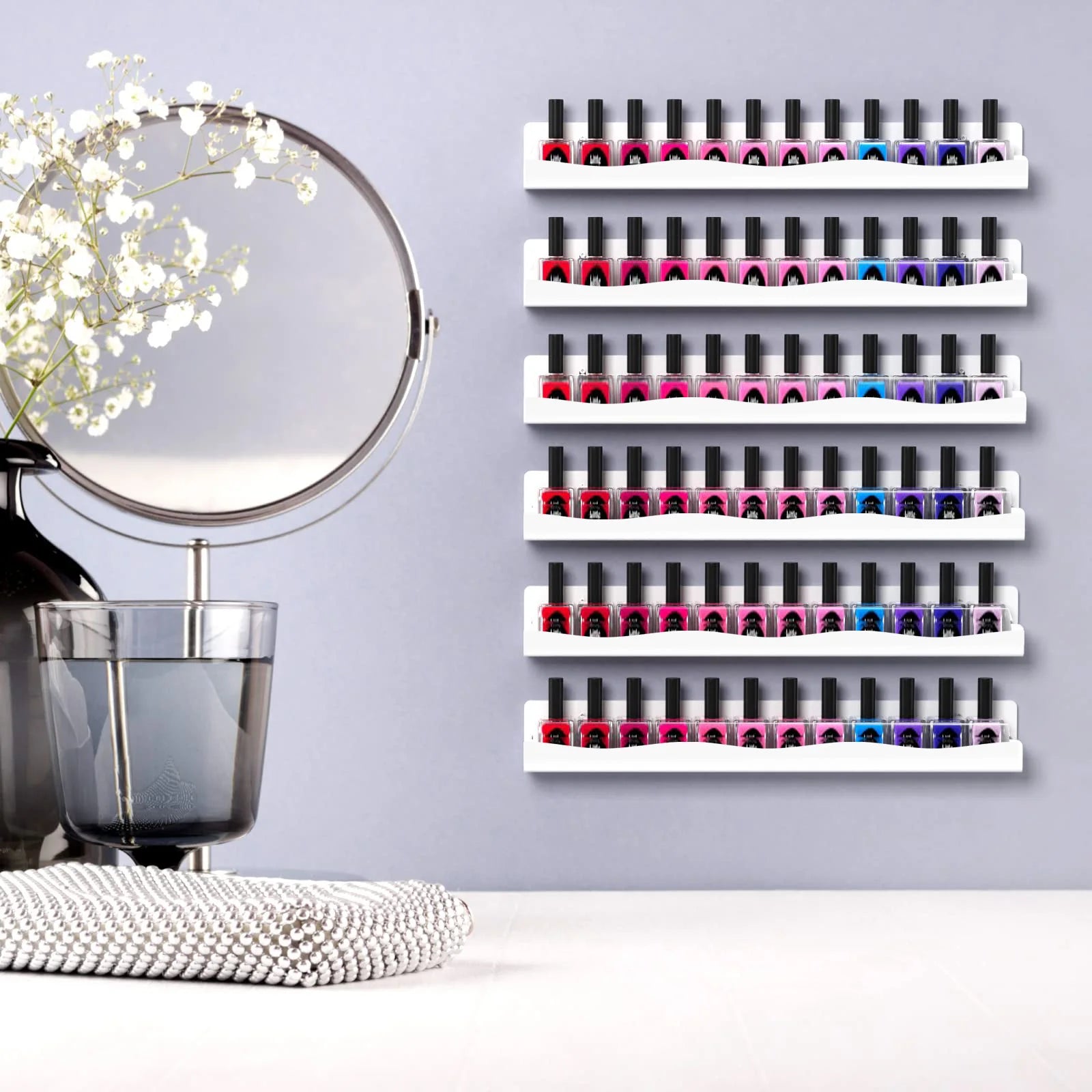 Acrylic Nail Polish Wall Rack — 4-Tier Storage Organizer, White