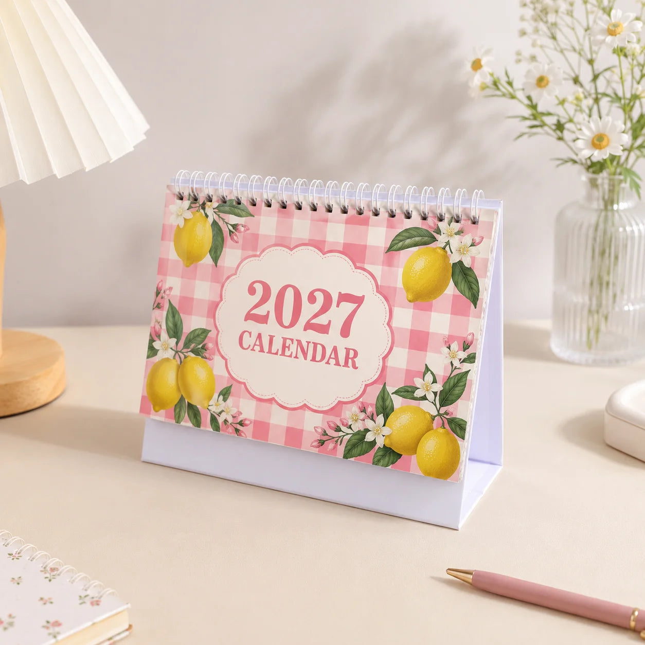 2027 Desk Planner Calendar — Spiral Bound Monthly Organizer, Floral Design