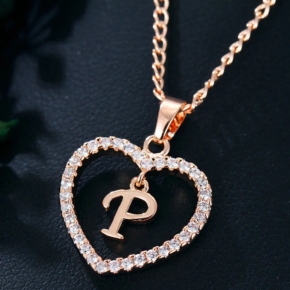 Customizable Initial Heart Pendant Necklace — Zircon Accented Jewelry